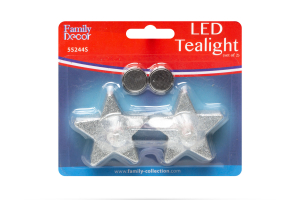 LED-es teamécses CSILLAG alakú ezüst színű 2 db / bliszter