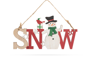 Karácsonyi dekor fából - hóember - akasztóval - 17 x 9 cm