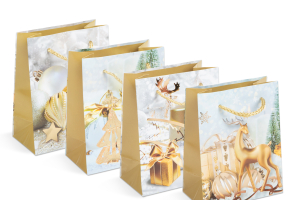 Karácsonyi ajándéktasak - papír - 114 x 64 x 146 mm - 4 féle / csomag - 12 db / csomag