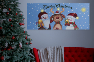 Karácsonyi LED-es hangulatkép - fali akasztóval, 2 x AA, 70 x 30 cm