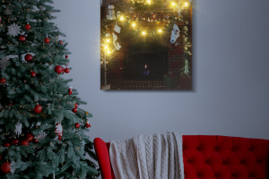 Karácsonyi LED-es hangulatkép - fali akasztóval, 2 x AA, 30 x 40 cm