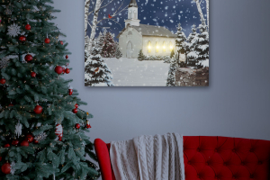 LED-es fali hangulatkép - téli táj - 2 x AA, 48 x 38 cm