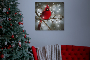 LED-es fali kép - vörös pinty - 30 x 30 cm