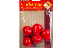 Karácsonyi dekoráció - piros gyümölcs - 6 cm - 5 db / csomag