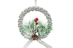 Karácsonyi dekoráció - akasztható - ezüst koszorú - 10 cm