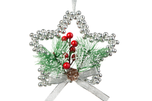 Karácsonyi dekoráció - akasztható - ezüst csillag - 10 cm