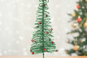 Karácsonyi, glitteres, fém karácsonyfa - 28 cm - zöld