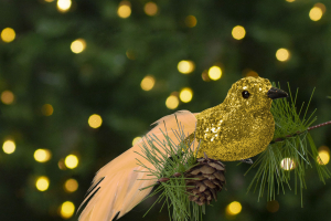 Karácsonyi dísz - csipeszes - glitteres madár - arany - 2 db / csomag