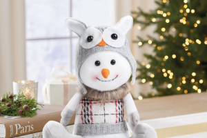 Karácsonyi hóember dekor - baglyos sapkában - 30 x 20 x 14 cm