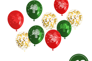 Lufi szett - piros, zöld, arany, karácsonyi motívumokkal - 12 db / csomag