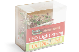 LED fényfüzér - cukorbot - 2,2 m - 20 LED - melegfehér - 2 x AA