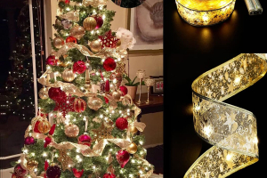 Karácsonyi LED-es szalag - piros - 2 m x 5 cm - 2 x AA