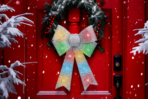 LED-es masni dekoráció - fényes - ezüst - 11 színes LED - 40 x 30 cm