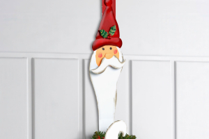 Karácsonyi kopogtató, ajtódísz tartó - fém - mikulás - 38 cm